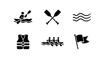 Collection of water sports and canoeing equipment icons with recreation adventure paddling transport equipment illustration activity isolated exercise vacation © Bobita