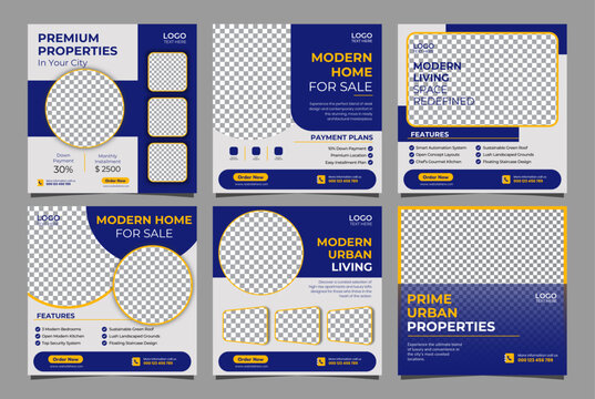 Real Estate Social Media Carousel Template Pack for Luxury Home Sales and Urban Living Marketing, Editable AI file
