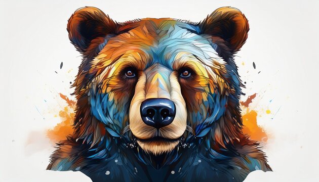 bear face shot isolated on white background cutout generative ai