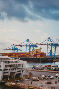 Cargo cranes and containers at Genoa industrial port