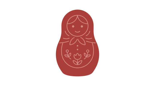 A minimalist red matryoshka doll vector icon with delicate floral lines. Elegant flat design, perfect for Russian culture concepts, travel branding, and textile prints.