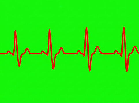 Red heartbeat pulse line on a solid green screen background