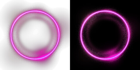 Glowing pink circle frame with sparkling light particles and magical ring effect © Nusrat