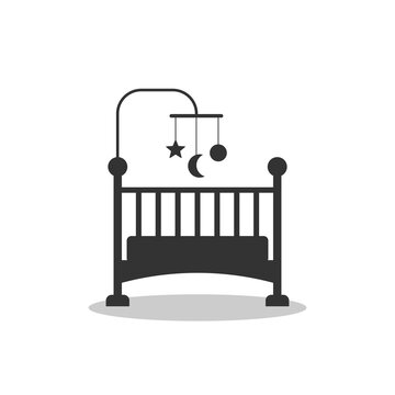 Baby bed sign icon with shadow