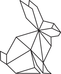 Geometric rabbit line art with angular polygon facets and long upright ears in a minimalist low poly style. Clean black outline creates a modern animal silhouette. Ideal for logos, posters  © Parul