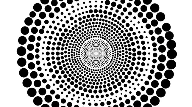 Black and white halftone circle spiral pattern design element with circle background