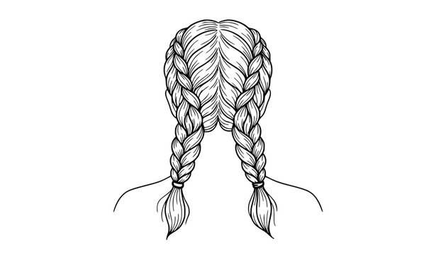 Double Braided Hair Doodle Outline Beauty Vector Illustration