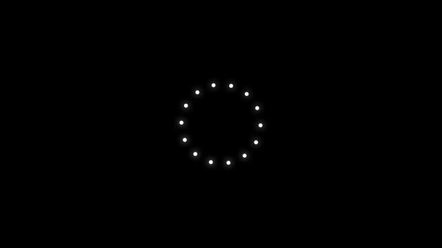 Circular ring of glowing white points on dark background for loading or UI design