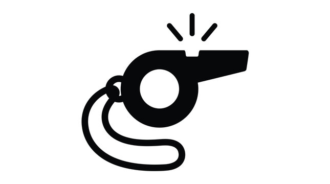 Minimalist whistle vector illustration featuring a simple black flat design icon for sports and training activities