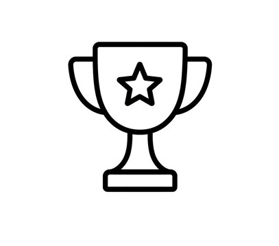 Minimalist Trophy Line Vector Icon with Star Symbol, Winner Prize Award Cup, Champion Leadership, First Place Victory, Business Success Reward Outline Badge for Web Mobile App UI UX Interface Design
