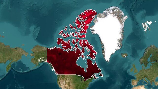 Canada map border animation highlighting nation on global satellite video