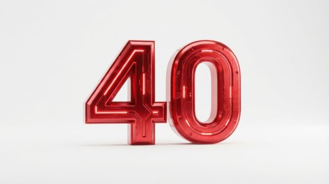 Red glossy number 40 digit symbol design