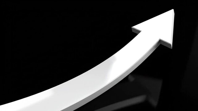 White 3D arrow pointing upwards and right on black background