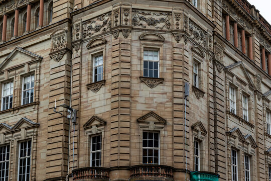 ornate building facade in Glasgow, Scotland, UK.