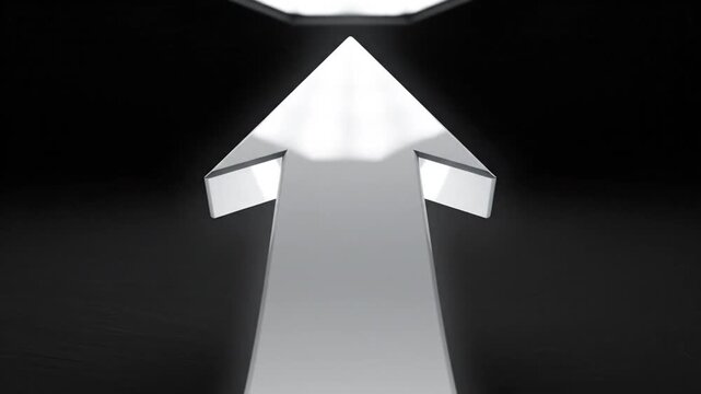 White 3D arrow pointing upwards in dark tunnel towards bright light
