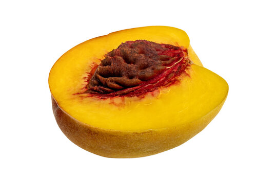 Close up ripe peach fruit pit texture vivid color detail