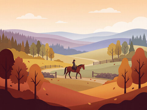 Stylized European City Landmarks Illustration for Autumn Travel Concept