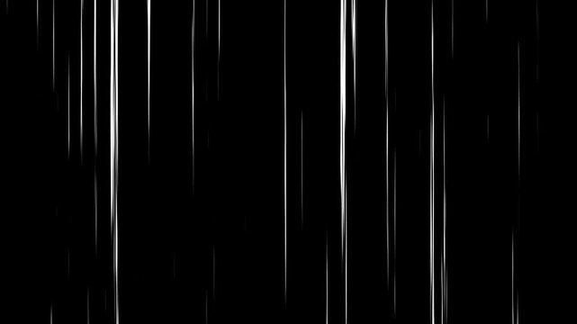 White speed lines isolated on a black screen background. Anime comic book Action speed lines animation effects. Speed Line. Animation of 4k video.