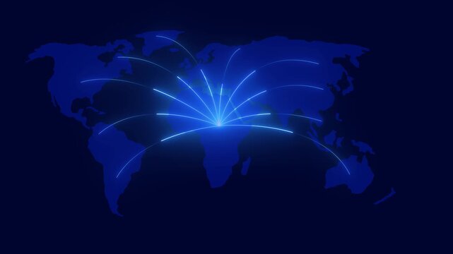 World map with global technology or social connection network. Tech earth globalization in 3d animation. Global Business dots on map planet. 4k motion video.