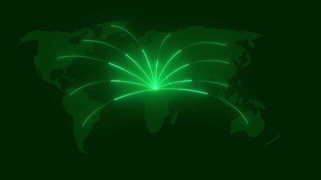 World map with global technology or social connection network. Tech earth globalization in 3d animation. Global Business dots on map planet. 4k motion video.