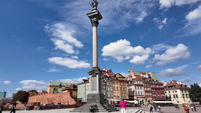 Zygmunt Column In Warsaw In Mazovia Voivodeship Poland. Old Town Landscape. Downtown District. Medieval Buildings. Zygmunt Column In Warsaw Poland. Tourism Landmark. 