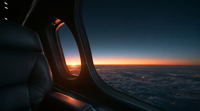 Airplane Window View of Sunrise Horizon Above Clouds