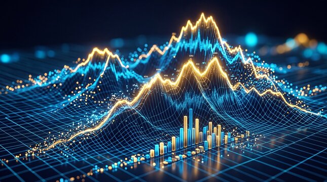 Financial Data Visualization with Glowing Stock Market Chart
