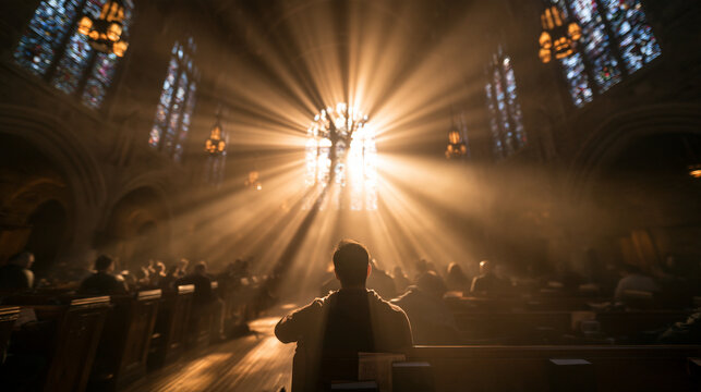 Sunlight Shining into Church During Worship Service