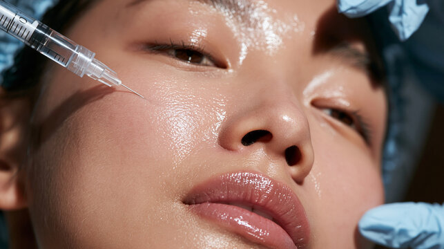 Asian Woman Receiving Facial Cosmetic Injection Procedure