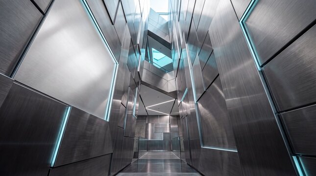 Futuristic Modern Architecture Interior with Metallic Panels