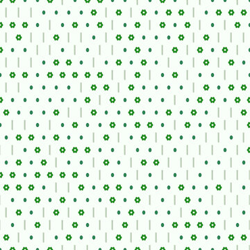 Minimalist Green Floral Seamless Pattern with Small Leaf Elements and Geometric Stems