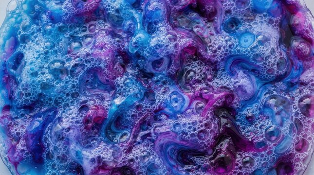 Abstract background of blue and purple soapy bubbles and swirls