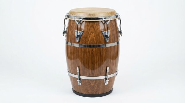 Wooden conga drum with metal hardware