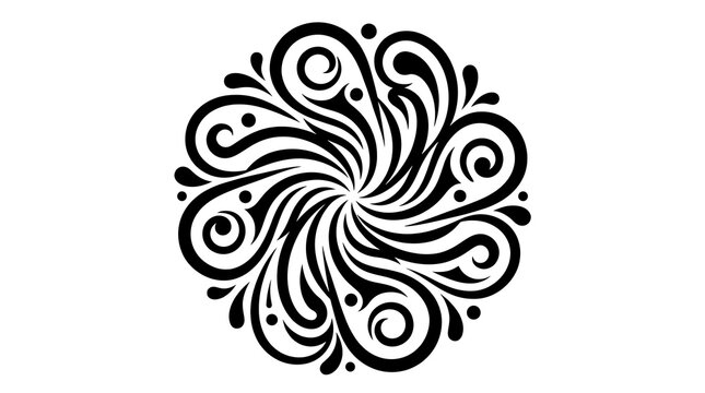 Black festive swirl design on a white background elegant ornamental element