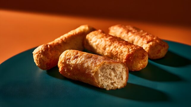 Golden fish fingers with crispy breaded coating.