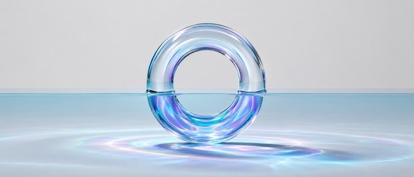 Transparent torus shape submerged in water with light refractions