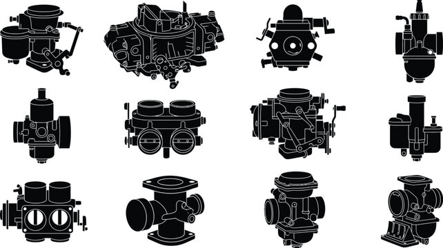 Silhouette of a carburetor for automotive illustration with copy space