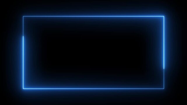 Neon blue glowing rectangular frame border with smooth pulsing light animation on black background rectangle