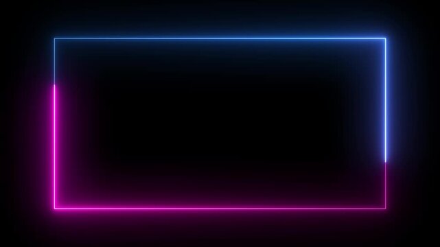 Neon glowing rectangular frame with moving pink and blue light border, abstract cyberpunk overlay rectangle