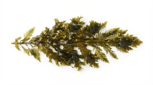 Fresh green seaweed frond isolated on white