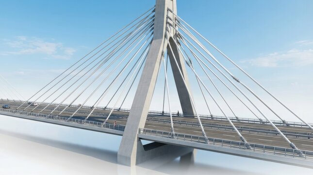 Modern cable-stayed bridge with concrete pylon and highway road