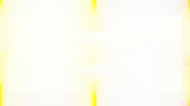 Abstract bright white and yellow film burn leak transition background with subtle frame border