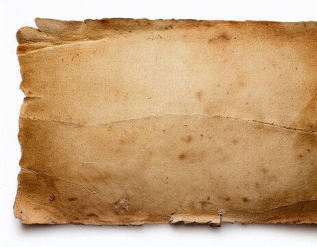 vintage old paper with worn marks isolated on white background featuring rough ripped edges ideal for collage scrapbook banner and design projects