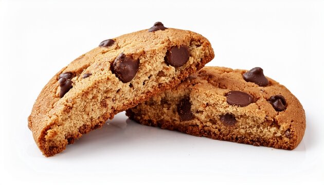 a chocolate chip cookie in half isolated on white background