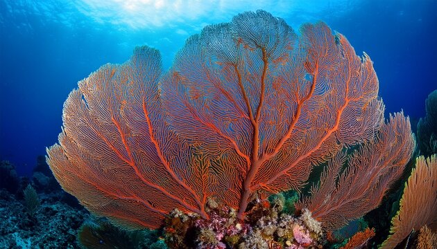 sea fans wave gently in the current their feathery tendrils swaying amidst a kaleidoscope of coral hues tropical water underwater