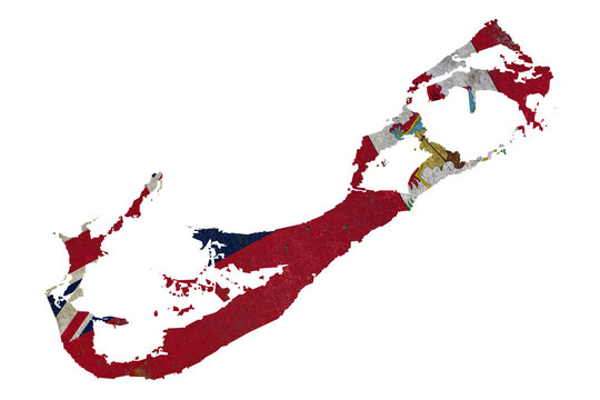 Bermuda Map with National Flag Texture and Grunge Wall Effect