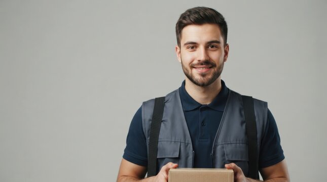 Delivery man holding a cardboard box