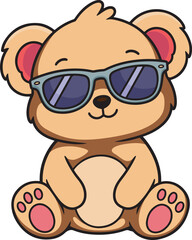 Obraz premium Cool Bear Wearing Sunglasses – Cute and Stylish Relaxed Animal Character