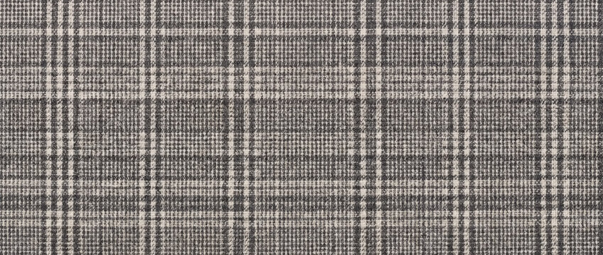 Windowpane check fabric grid pattern. Close up of gray and beige plaid textile