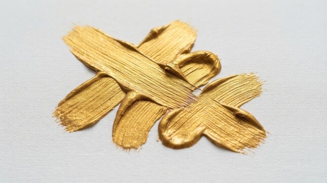 Gold paint brush strokes on canvas surface